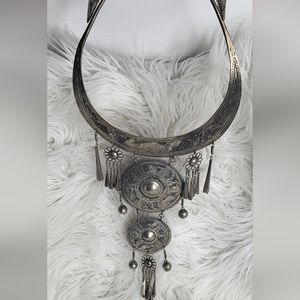 Multi Tiered Silver Statement Necklace